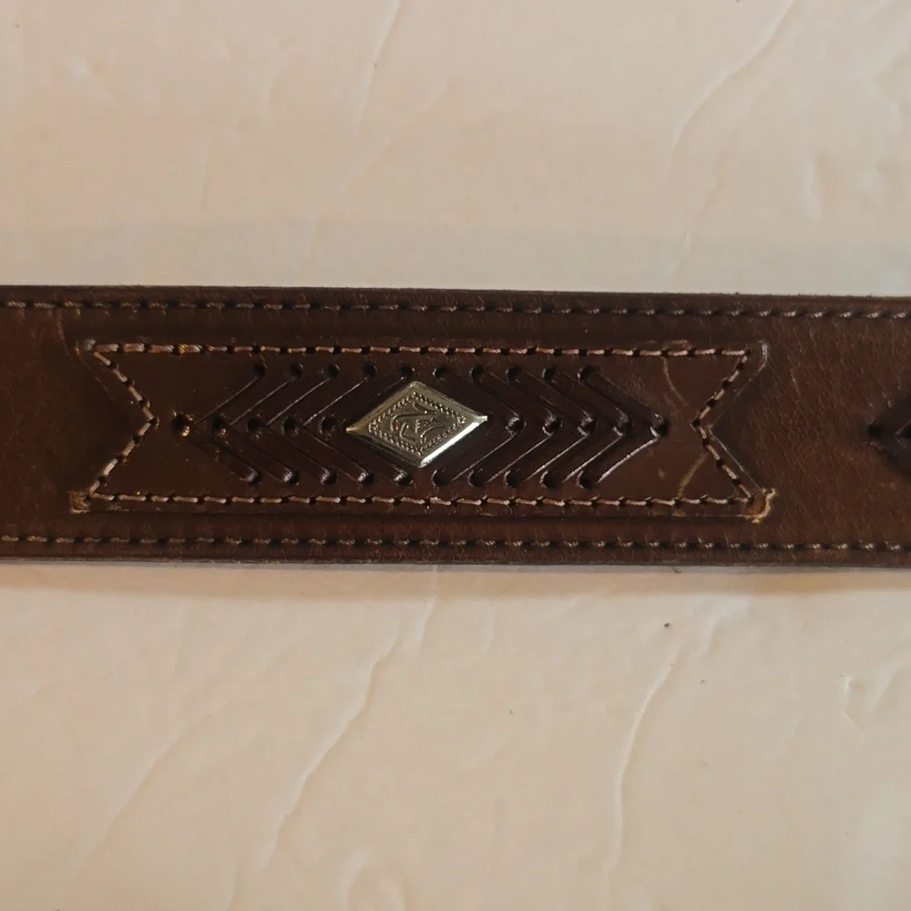 Mens Brown Premium Woven Leather Western Belt With Silver Buckle Sz.L/XL